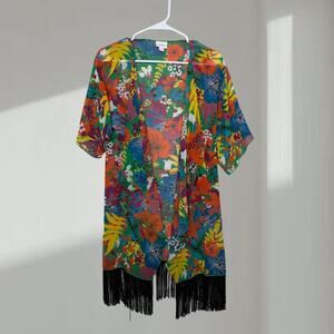 LuLaRoe Floral Fringe Kimono Cardigan – Multicolor (Women’s Small)